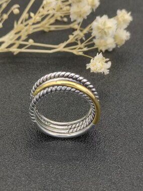 David Yurman Two‑Tone Twisted Cable Crossover Band Ring Size 8
